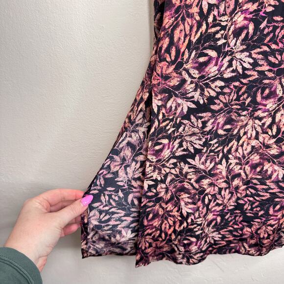 Peruvian Connection Leaf Print Silk Long Sleeve Collared Tunic Shirt Dress Med - Picture 8 of 14